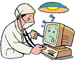 Doctor fixing a computer